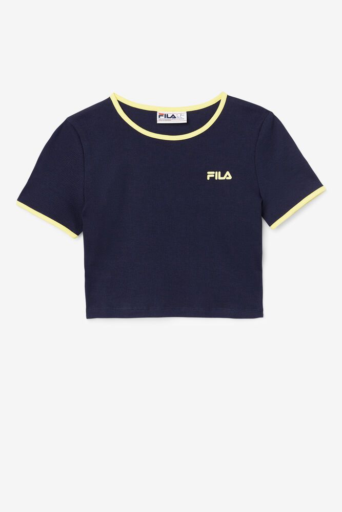 Fila T-Shirt Womens Navy Perla Crop Top - Ireland 46591-VIXL